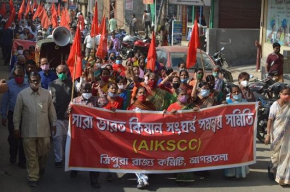 Farmers Delhi March's effect in Tripura : Massive Rally by Leftist Farmers Unit in Capital City Agartala against Anti-Farm, Anti-Labour Bills, Hails United Protests of Farmers 